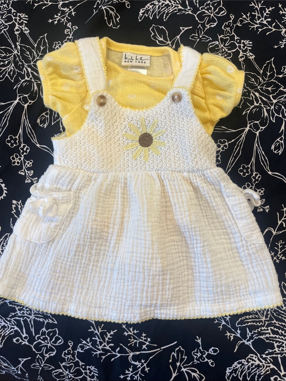 Yellow onsie with White Sunflower Pinafore Dress